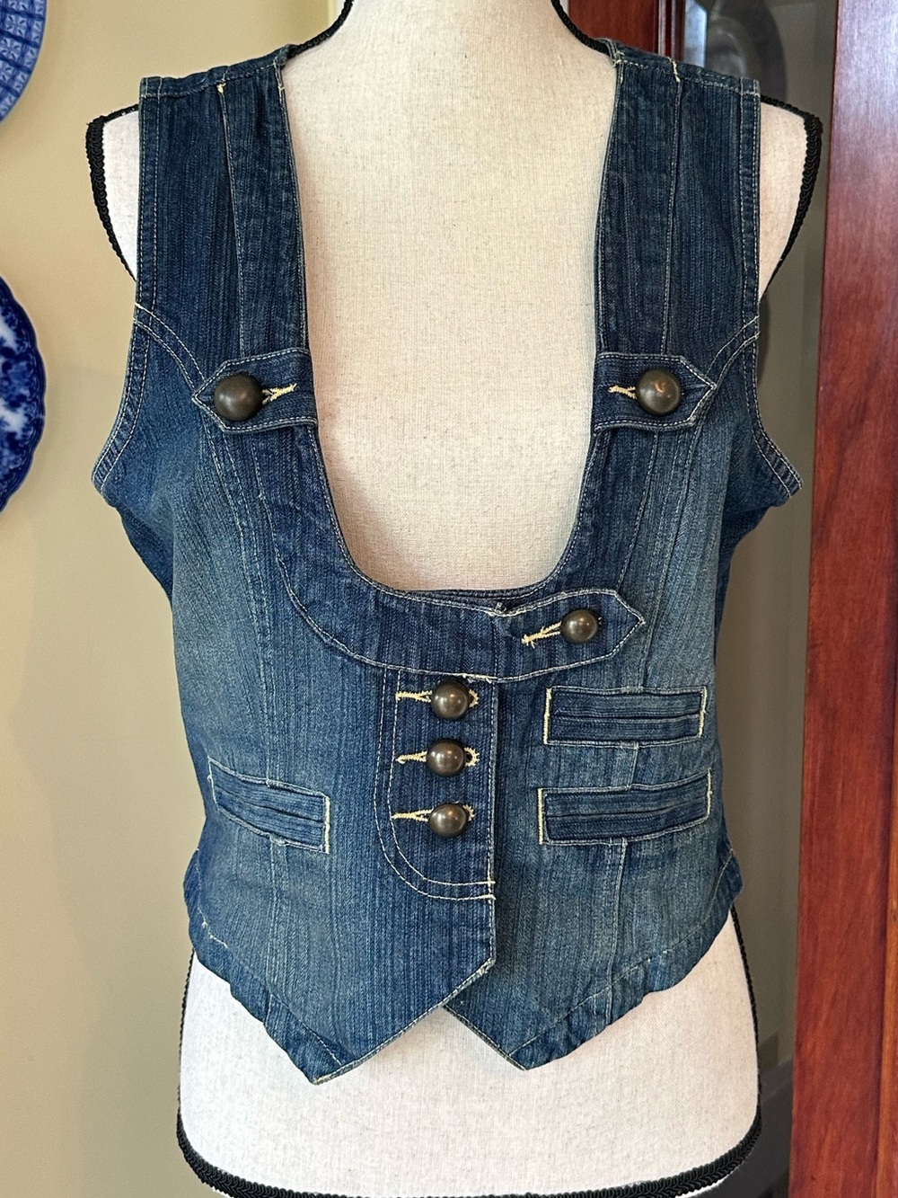 bcih | VTG Denim Halter Style Cropped Vest Corset Top Steampunk Y2K, Size L